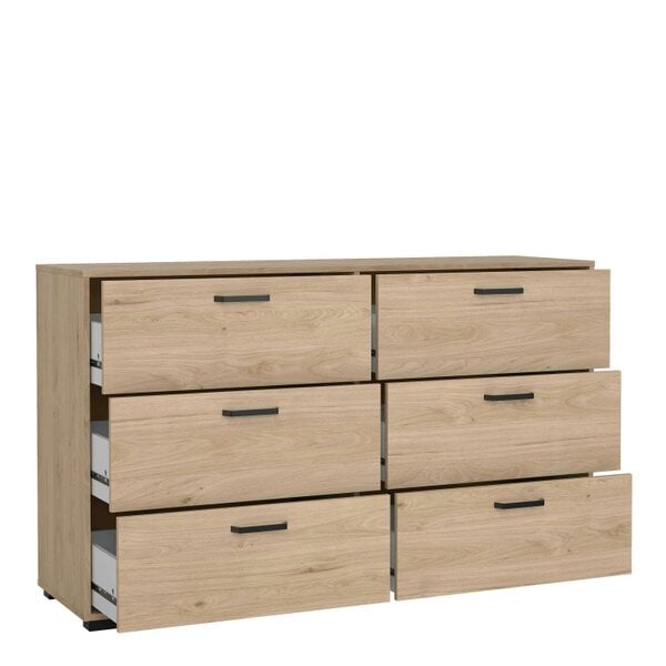 Wyld Haus Stuttgart Natural Oak Chest of 6 Drawers Black Metal Handles