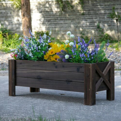 Outsunny Wooden Garden Raised Bed Planter Grow Containers Pot, 100x36.5x36cm - Brown - Fir Wood - 100cm x 36.5cm x 36 cm