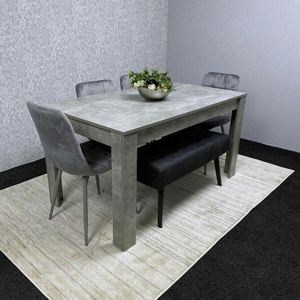 Kosy Koala Wooden Grey Dining Table Set with 4 Grey Velvet Chairs and 1 Grey Bench - Dining Room Furniture - Table + 4 grey chairs + 1 black valvet bench