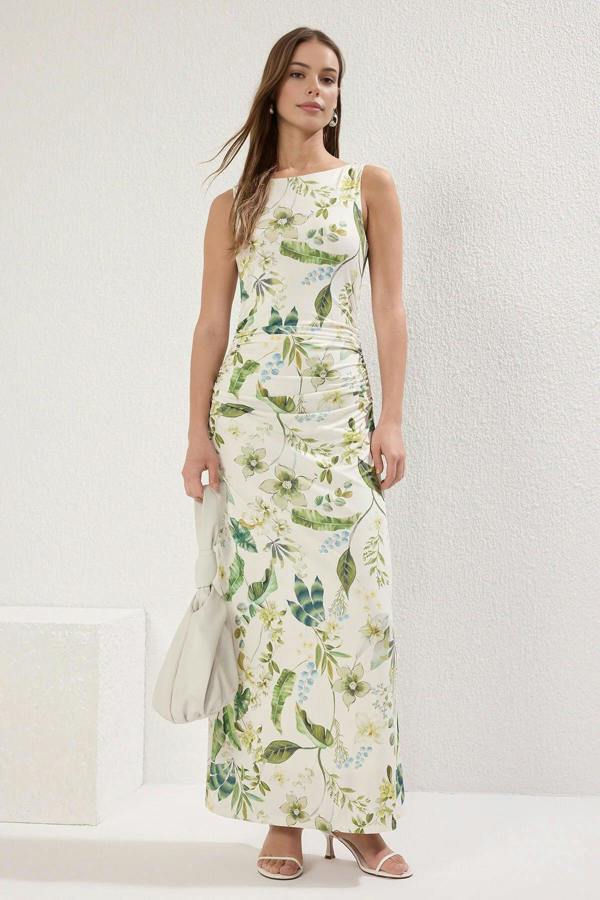 WOVCOR Floral Print Fitted Flexible Knit Pencil Dress