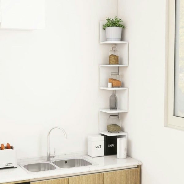 Berkfield Wall Corner Shelf White 20x20x127.5 cm Engineered Wood