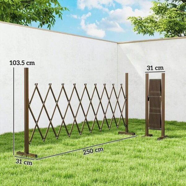 Expanding Trellis Fence, Freestanding Movable Fence, Foldable Garden Screen Panel, 250 x 103.5 cm, Dark Brown