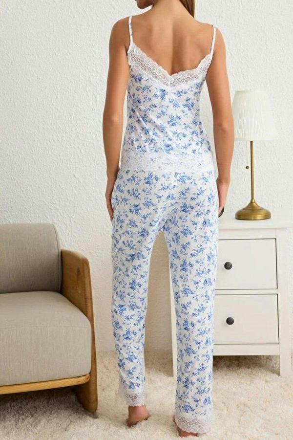 WOVCOR 2-Piece Viscose Knit Pajama Set with Lace and Ribbon Details