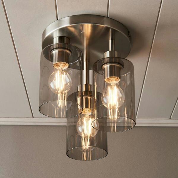 Pagazzi Lighting Kingsholm 3 Light Satin Nickel Semi Flush Ceiling Light