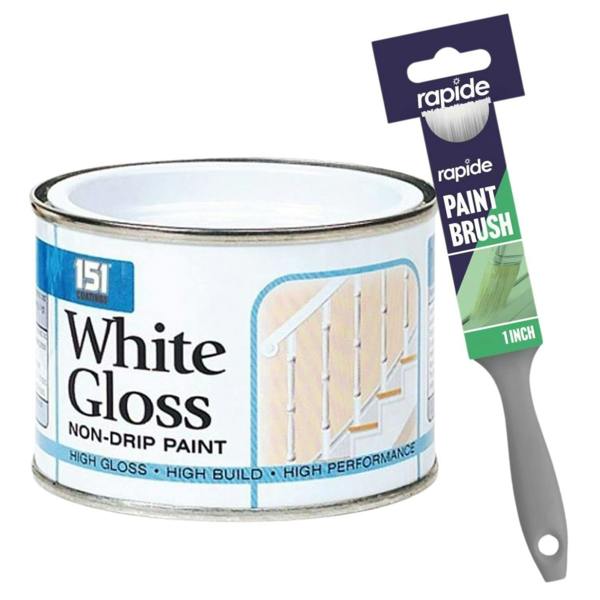 151 Non-Drip White Gloss Paint Tin 180ml With 1" Paint Brush