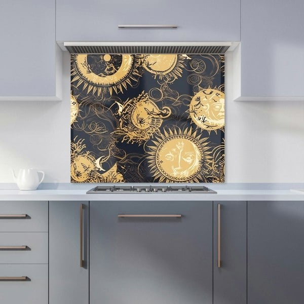 Warren Reed - Designer Moon and Sun Gold Blue Kitchen Splashback