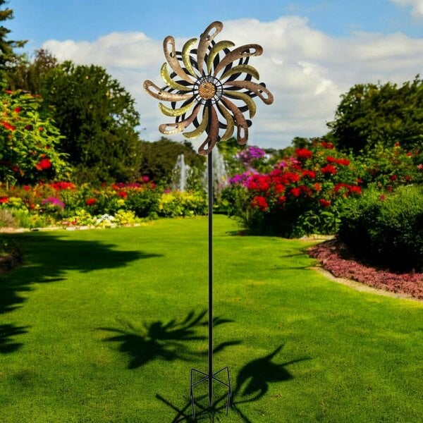 EDH Door Hardware Small Golden Flare Vortex Wind Spinner Stake – 120 x 36 x 15 CM | Metal Kinetic Garden Wind Sculpture