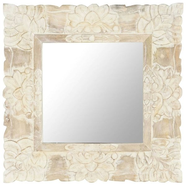 Berkfield Mirror White 50x50 cm Solid Mango Wood