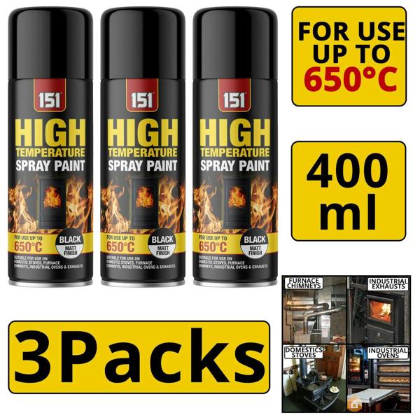 151 3X 151 Matt Black High Temp Spray Paint 400ml