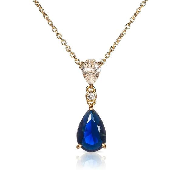 namana Gold Plated 925 Sterling Silver Blue Pear Drop Pendant Necklace For Women