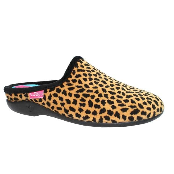 Lunar Womens/Ladies Ghana Cheetah Slippers - Brown/Black - 