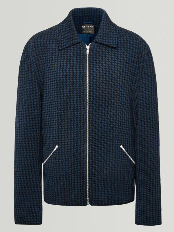 Serran London Houndstooth Knitted Jacket - Navy & Black