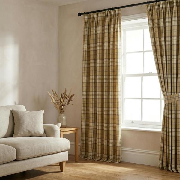 Lewis made-to-measure curtains in Mustard, styled in a living room