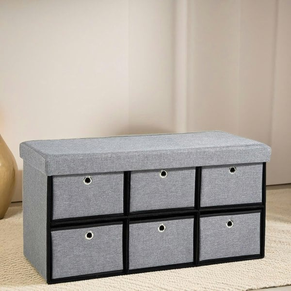 Rafaelo Mobilia Ottoman Storage Box Grey With 6 Drawers