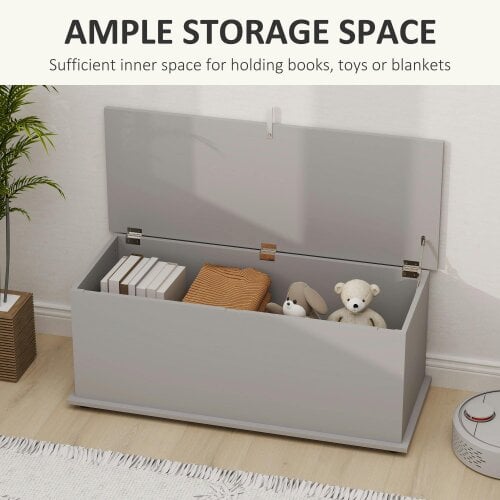 Wyld Haus Fito Vima Grey Wood Storage Trunk With Flip Top Lid And Safety Hinges 113 Litre