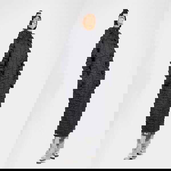 Brave Soul Black Heat Seal Quilted Longline Padded Jacket - Black Image 3