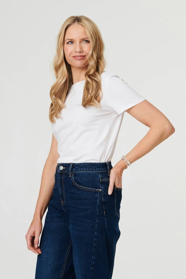 Blue | High Waist Cropped Barrel Leg Jeans
