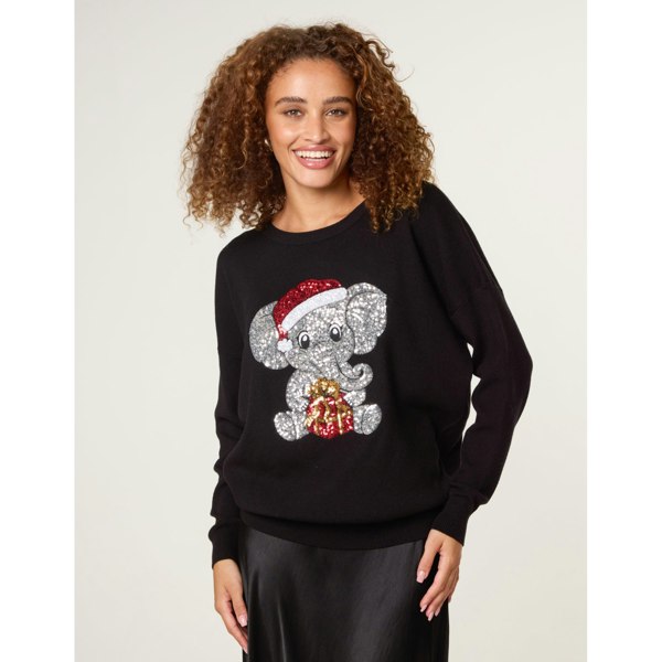 Blue Vanilla Christmas Sequin Elephant Jumper