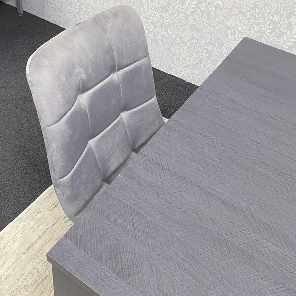 Kosy Koala Modern Dark Grey Dining Table Set with 2 Grey Velvet Chairs And 2 Grey Benches