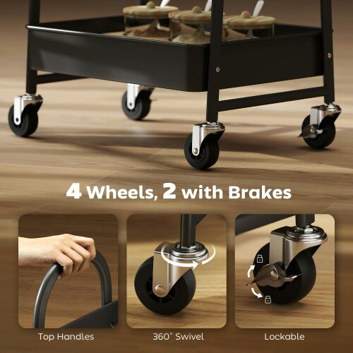 Wyld Haus Rottola Wooden Rustic Brown And Black 3 Tier Kitchen Trolley With Covered Top