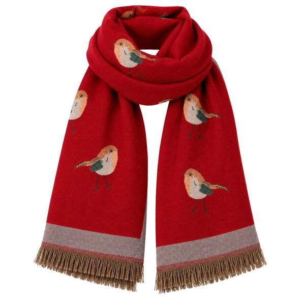 Women’s Robin Bird Scarf with Fringed Edge
