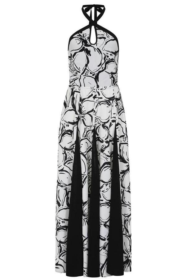 HotSquash Halter Neck Maxi Dress with Contrast Panels