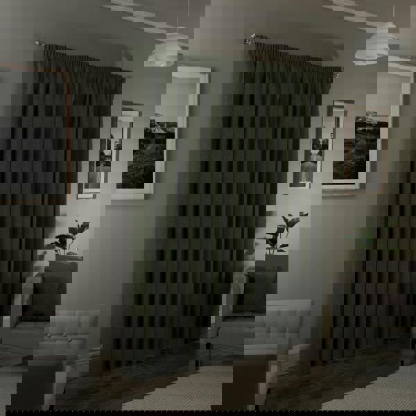 Enhanced Living Green Textured Basketweave 100% Blackout Pencil Pleat Thermal Energy Saving Curtains - Ideal for Living Rooms & Bedrooms