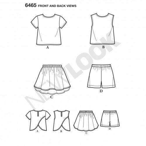 New Look Sewing Pattern 6465, Shorts, Skirts, Tops for Kids, A (3-4-5-6-7-8) - Easy