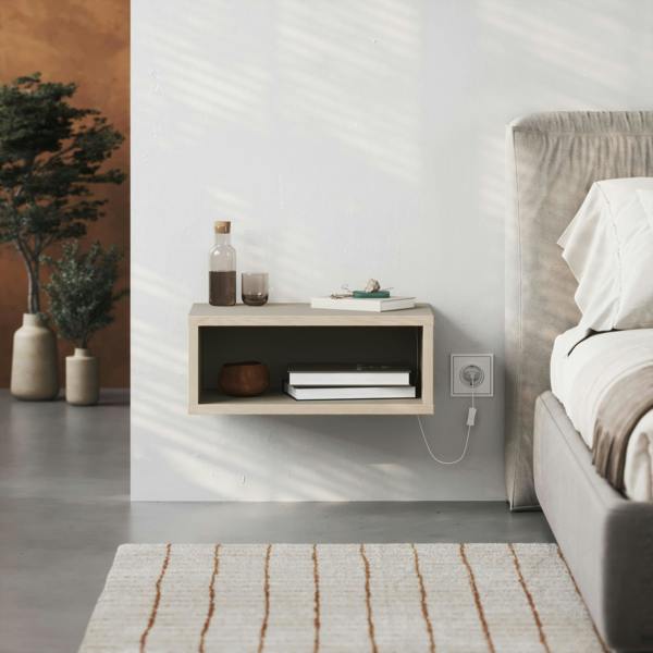 Decortie Modern Floating Bedside Table w/ LED Lights 45cm Wall-Mount Nightstand End Table Open Shelf Bedroom