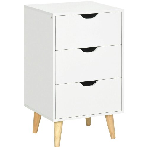 Wyld Haus Rato White Bedside Table With 3 Drawers And Narural Wood Legs