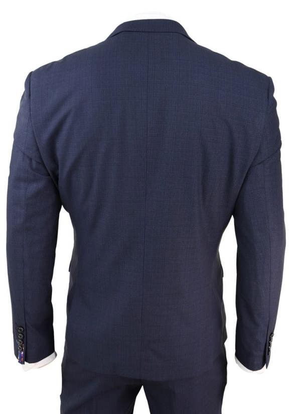House of Cavani Mens 3 Piece Navy Blue Tailored Fit Retro Classic Suit