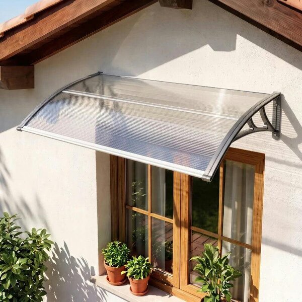 Front Door Canopy, Outdoor Awning, Rain Shelter, 110 x 60cm, Grey - Green