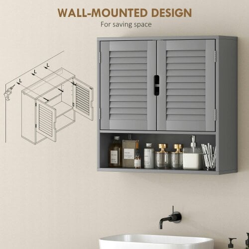 Wyld Haus Zilikane Wall Mounted Bathroom Storage Cabinet With Adjustable Shelves Grey 60 x 20 x 60cm