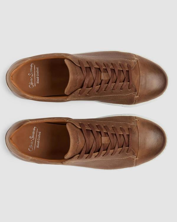 Oliver Sweeney Almada Mens Perforated Leather Trainers - Tan | CHO | Designer Mens Shoes