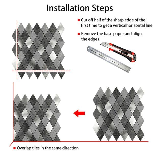 ENER-J Silver Slate Diamond Pattern Peel & Stick Aluminum Tile, Size: 295 x 29 5 x 4.5 mm (Pack of 4)