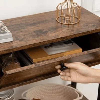 Modcraft Rustic Brown Console Table with 2 Drawers – Industrial Hallway Table Sofa Side Table with Storage