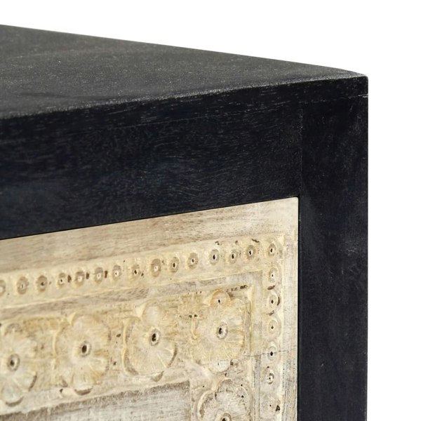 Berkfield Hand Carved Bedside Cabinet Grey 40x30x50 cm Solid Mango Wood