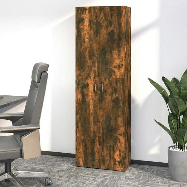 Berkfield Office Cabinet Smoked Oak 60x32x190 cm Engineered Wood