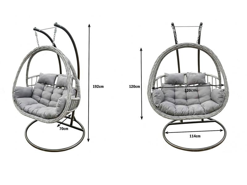 Fimous Rattan Hammock Garden 2 Person Hanging Egg Chair Indoor Outdoor Patio Furniture with Grey Cushion
