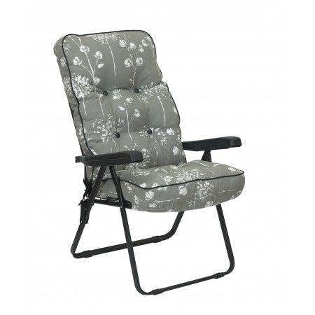 Deluxe Garden Recliner Chair with Cushion - Foldable Outdoor Lounger Grey Flower 99cm x 58cm x 58cm The Garden Furniture Shop