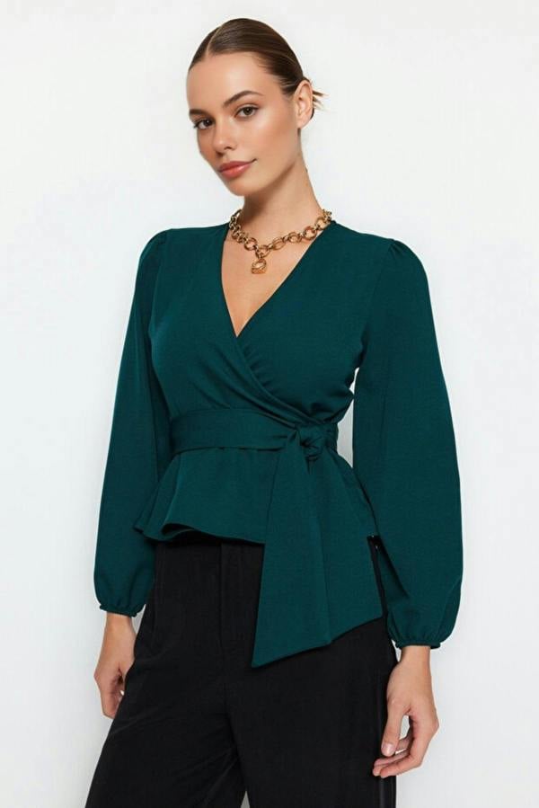 WOVCOR Woven Blouse with Tie Detail