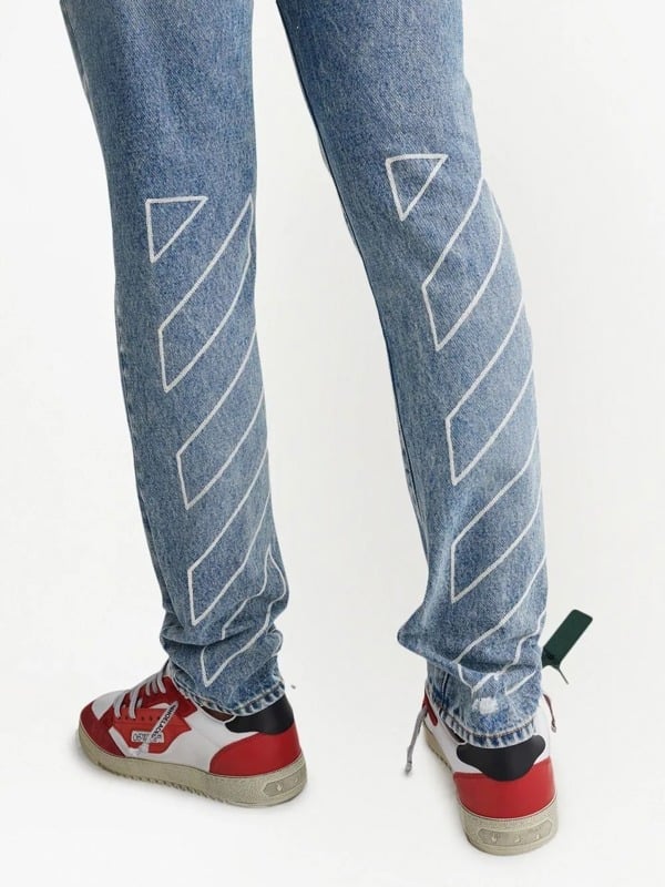 Off-White Diag Outline Print Vintage Men's Jeans - Blue