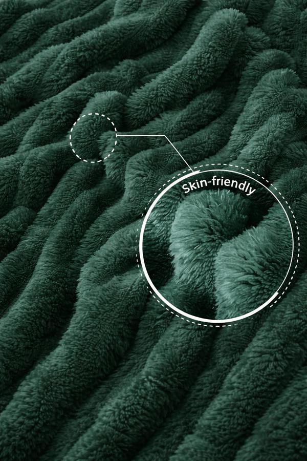 Dyzi Ribbed Jacquard Fleece Bed Blanket Throw 150x200cm Green