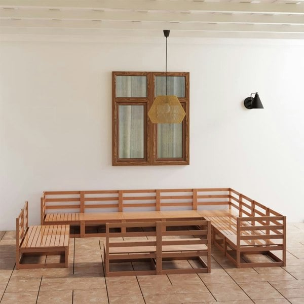 Berkfield 12 Piece Garden Lounge Set Honey Brown Solid Pinewood