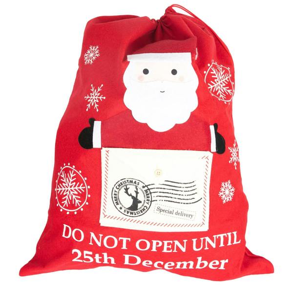 5cm Red Felt Christmas Sack with Santa Special Delivery Design, Letter Pocket and Drawstring Closure image 6