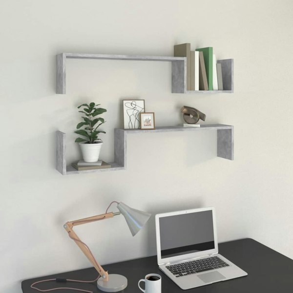 Berkfield Wall Shelf 2 pcs Concrete Grey 100x15x20 cm Engineered Wood
