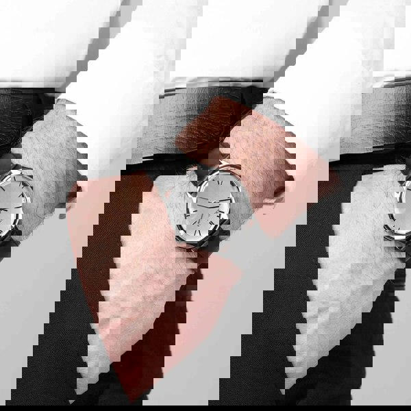 Sekonda Mens Evans Silver Dial Black Leather Strap Watch 30252