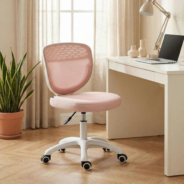 Office Chair, Armless Computer Desk Chair with Breathable Mesh, Adjustable Height, Swivel Wheels, Pink - Pink