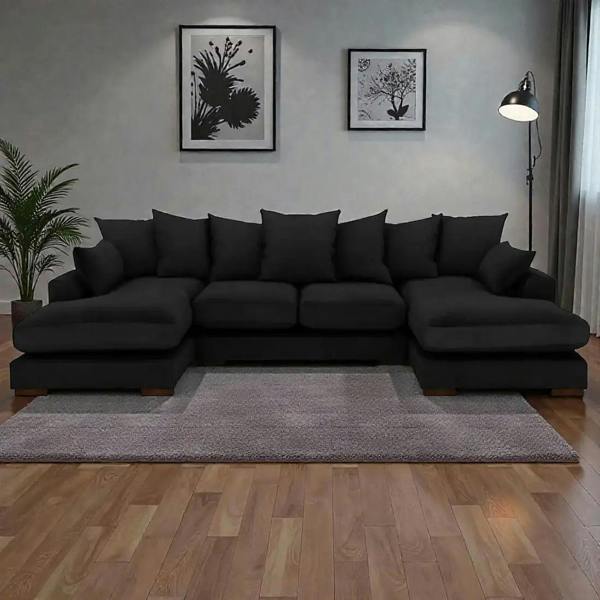 Snug Furniture Linea Plush Velvet U Shape Double Ended Sofa With Wide Footstool