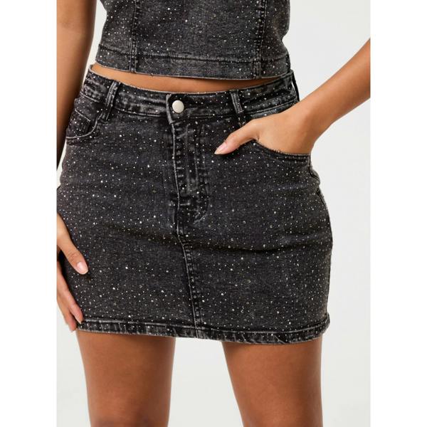 Pink Vanilla Diamante Denim Mini Skirt